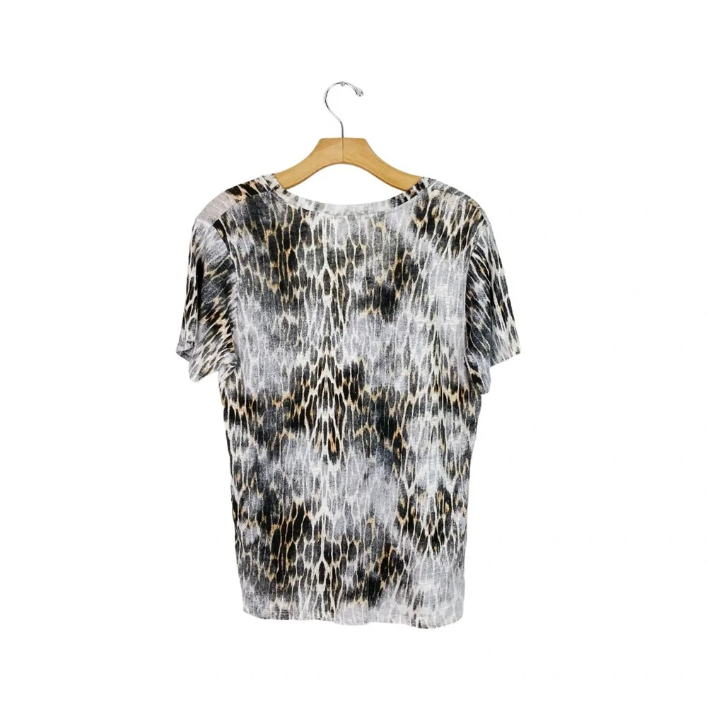 Maje Animal Print Linen V-neck T-shirt Size 3